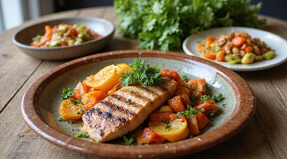 Piatti colorati e sani preparati con ingredienti freschi e di stagione.